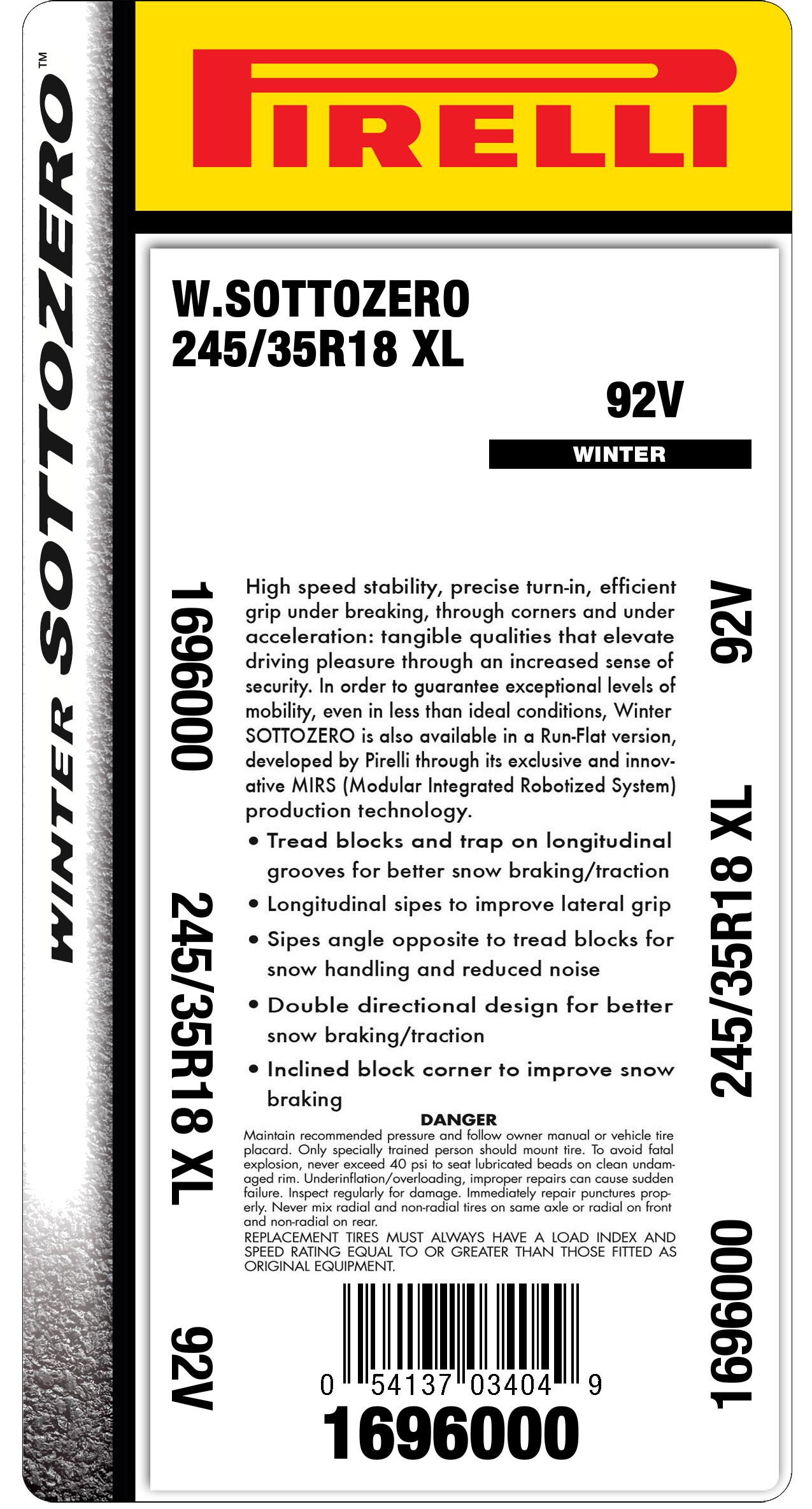 Sottozero™ 92V Pirelli XL 245/35R18 | Winter