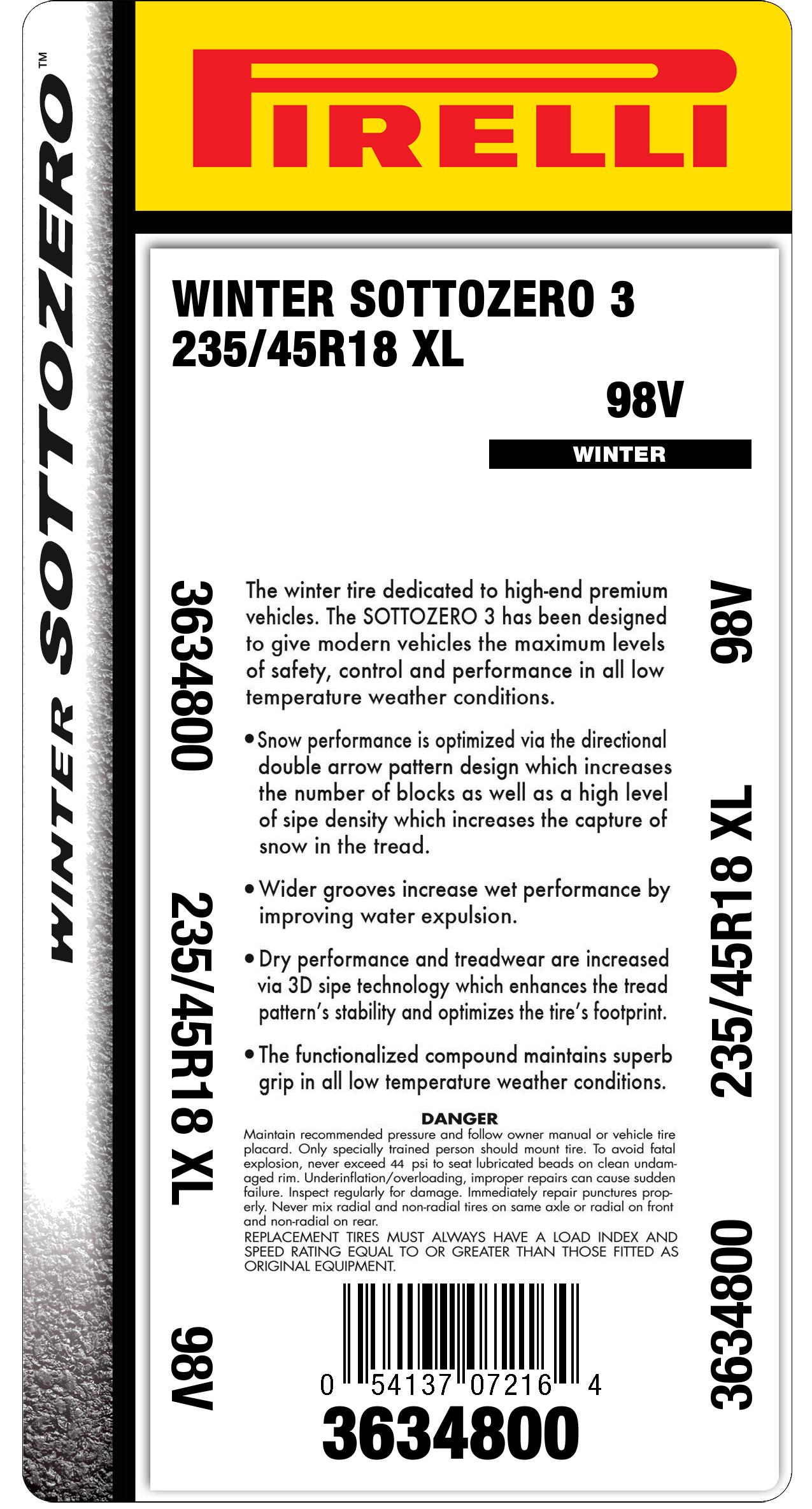 ELECT PNCS 235/45R18 SOTTOZERO™ WINTER 98V TESLA Pirelli 3 | XL